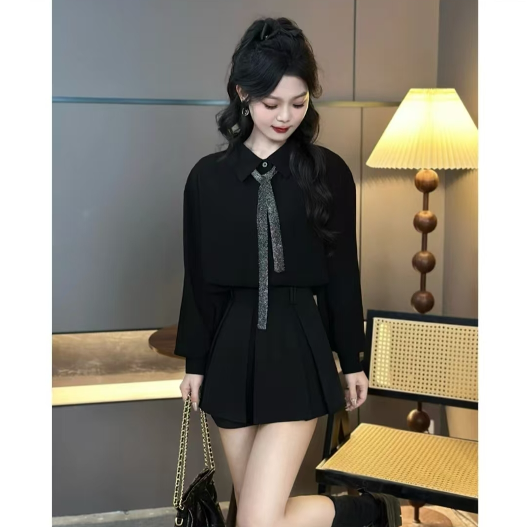 韩系chic别致宽松学院风洋气黑色衬衫女早秋新款衬衣法式上衣女