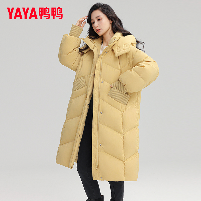 YAYA/鸭鸭女装女2024年秋冬新款长款时尚韩版休闲厚外套鸭绒