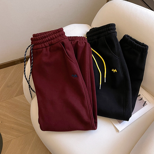 【煊煊专属】小狗刺绣2024年新款加绒加厚束脚裤女冬季百搭棉卫裤子