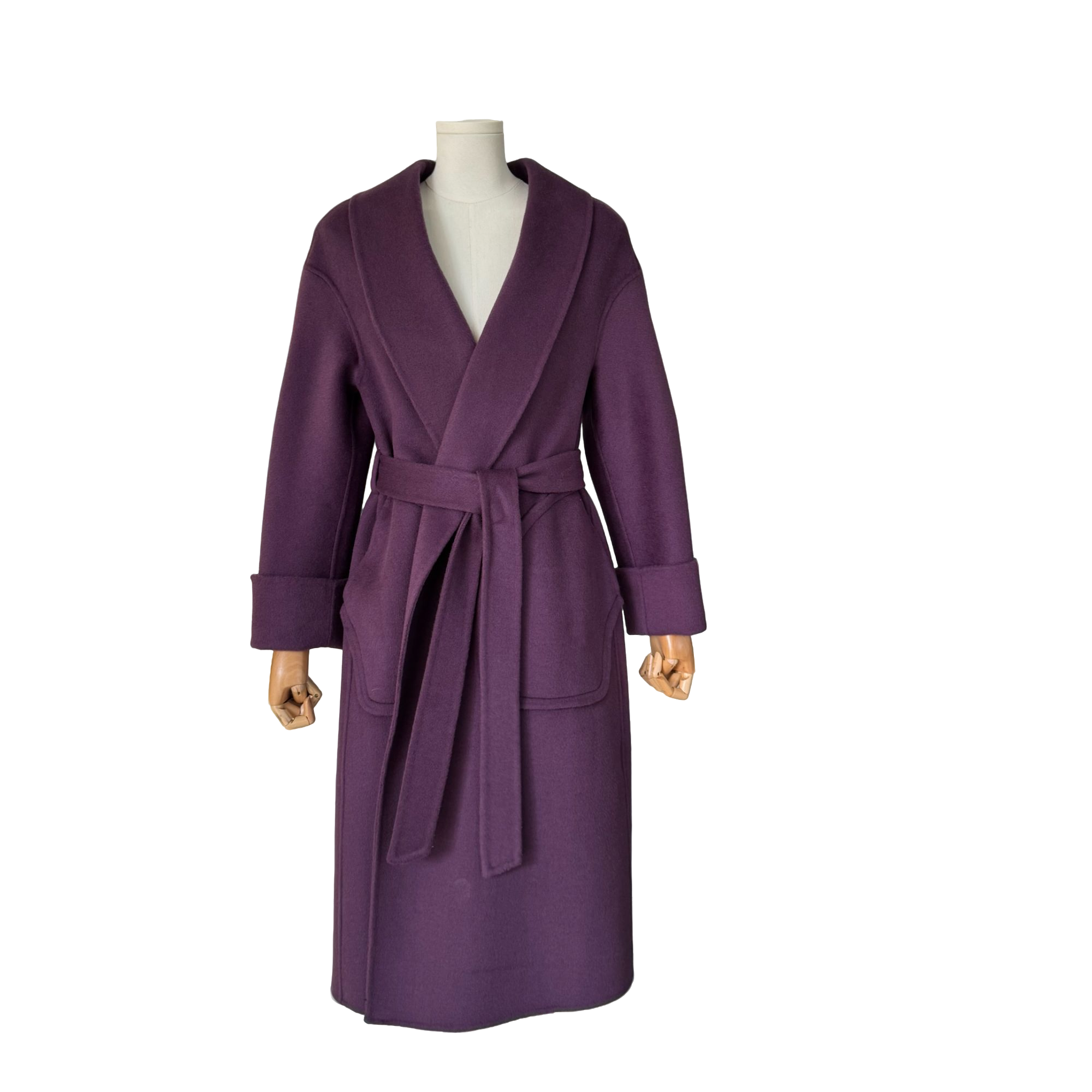 青果领双面呢秋冬气质百搭长款女士时尚休闲系带双面羊毛大衣