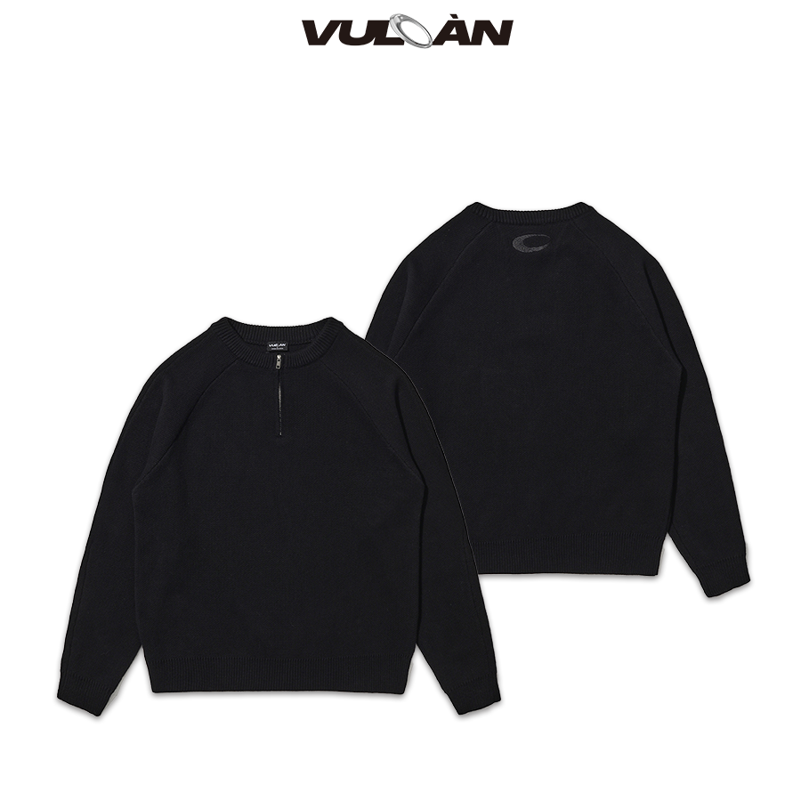 vulcan“双色”刺绣拉链圆领休闲外套慵懒氛围cleanfit短宽毛衣宽松