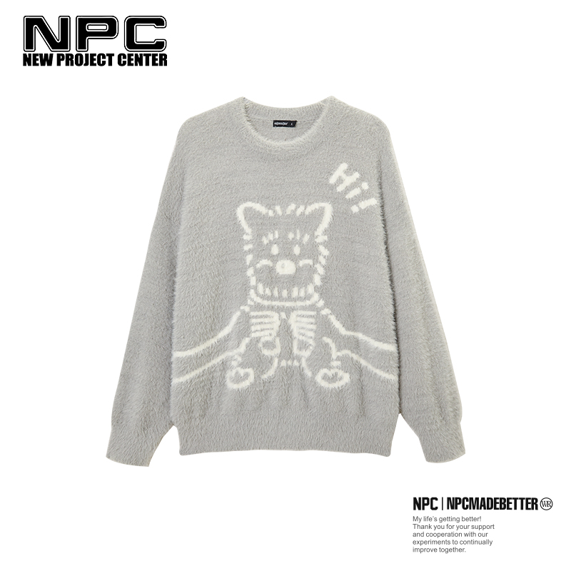 NPC潮牌CC系列童趣撞色小狗提花廓形落肩针织毛衣男慵懒CC4ASW06