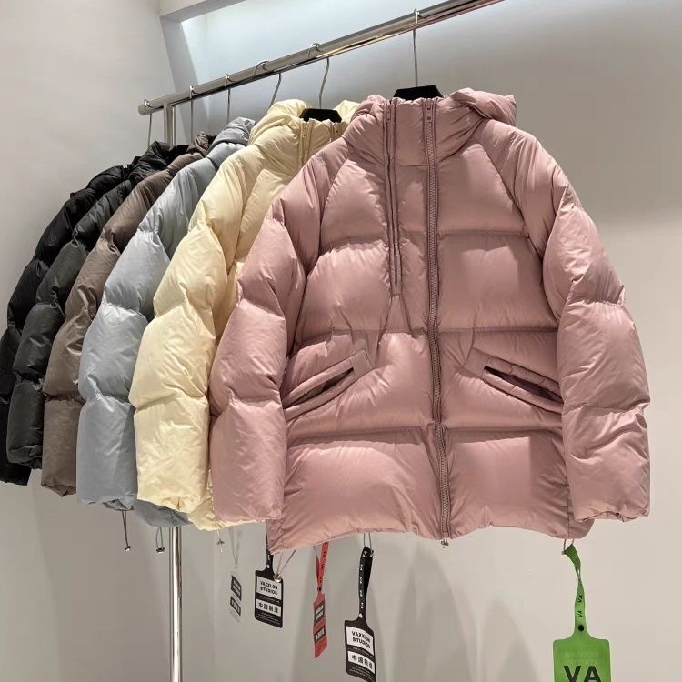反季清仓欧美双拉链羽绒服女连帽90白鸭绒北方抗寒加厚宽松保暖YC