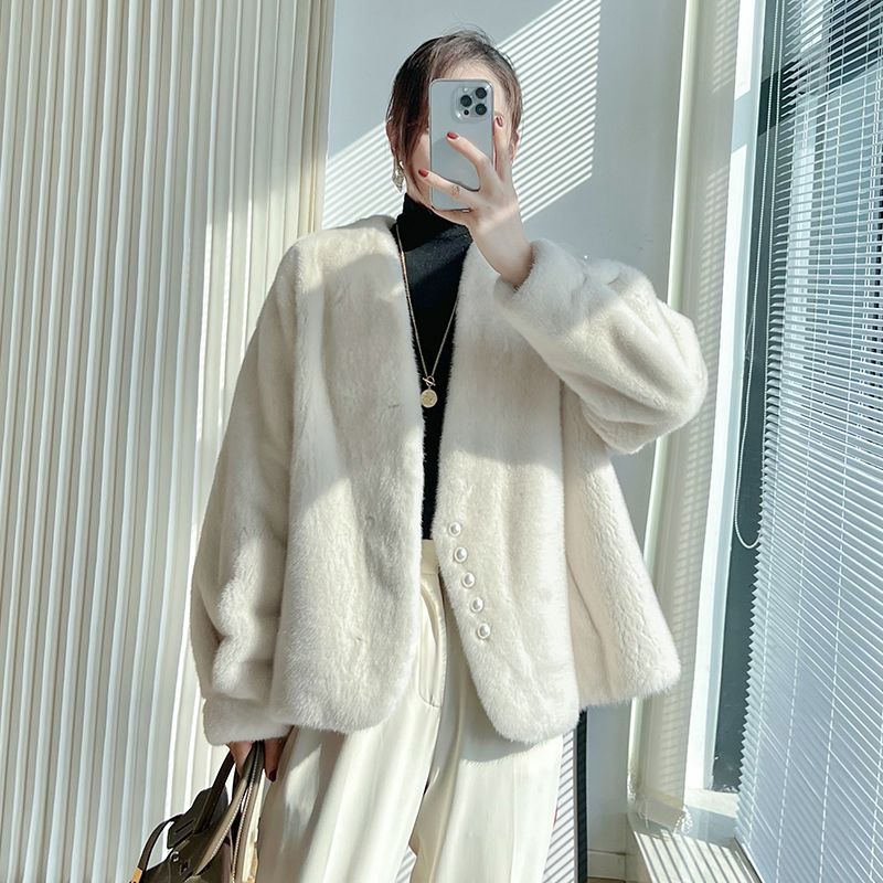 季清仓2023冬季新款仿貂皮短款领水貂毛绒环保仿皮草毛毛外套女YC