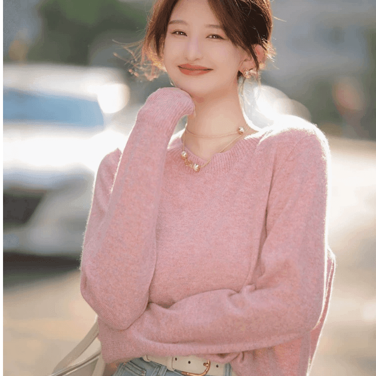 【软糯亲肤】早秋新款显瘦百搭女士长袖精仿针织打底衫圆领套头毛衣