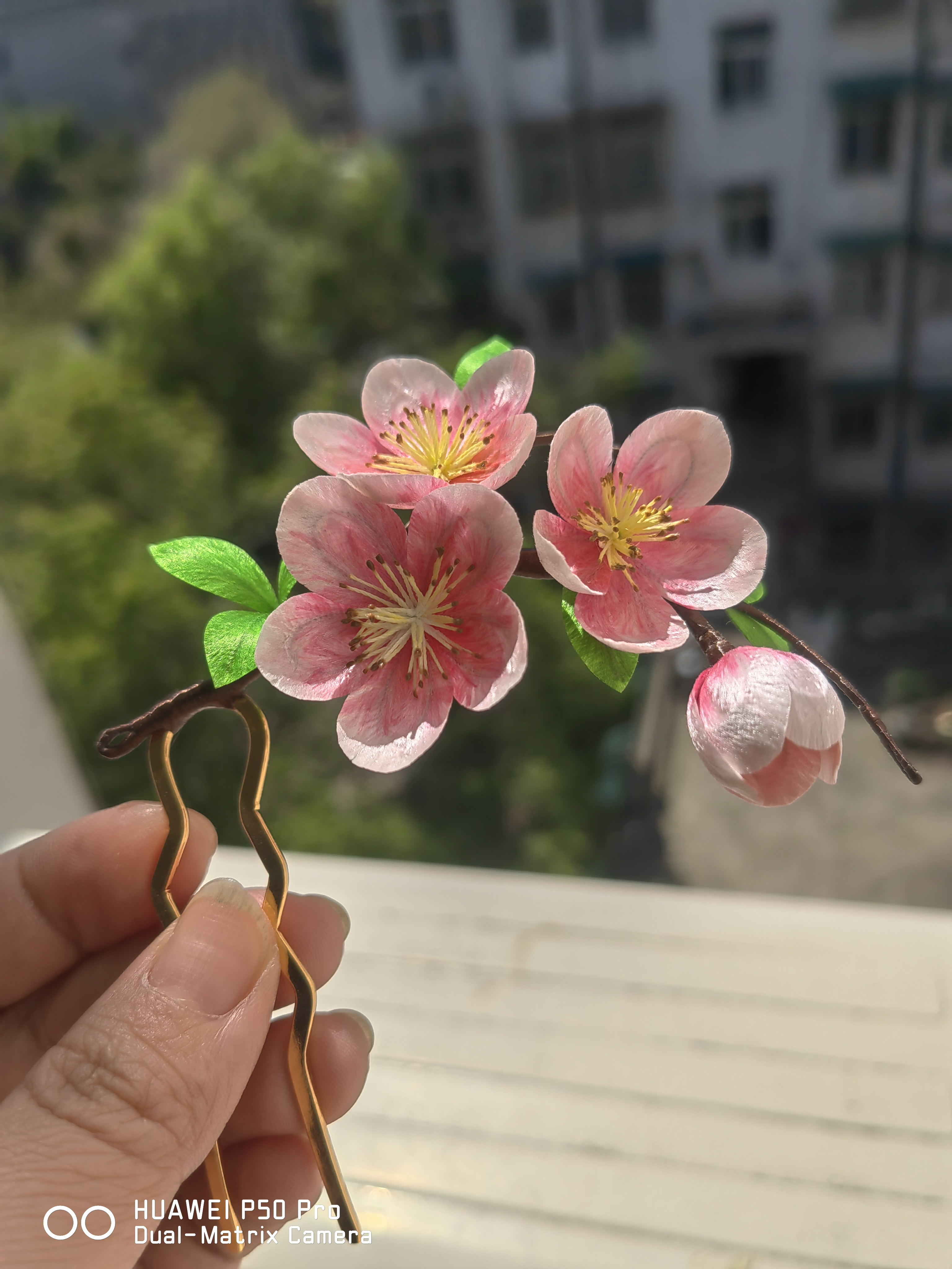 非遗绒花桃花发饰古风头饰汉服头饰