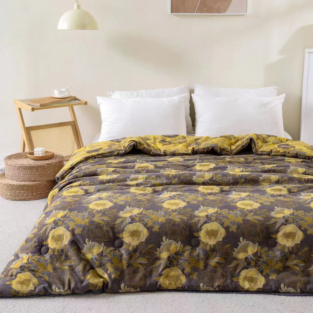 JFAN【洛神玫瑰三件套】纯棉双层纱床单2.45M*2.45M枕套48cm*74cm