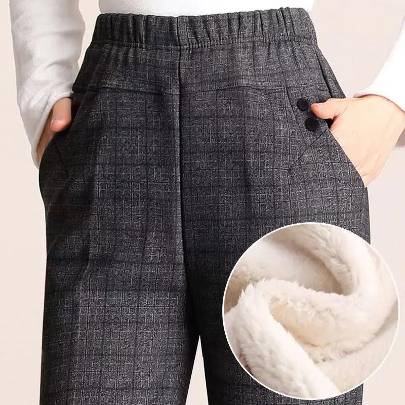 中老年冬季宽松长裤松紧腰高腰中年保暖加绒加厚秋冬大码外穿棉裤