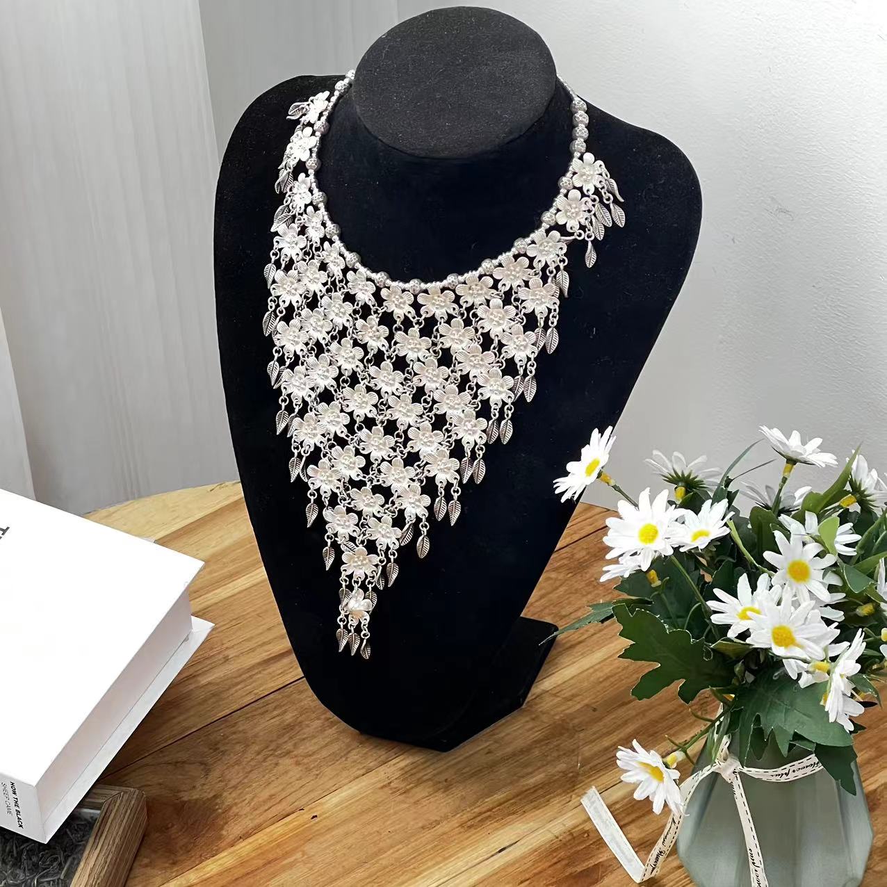 925银银制品 百搭设计师款亮银收藏气质时尚纯手工繁花似锦项链