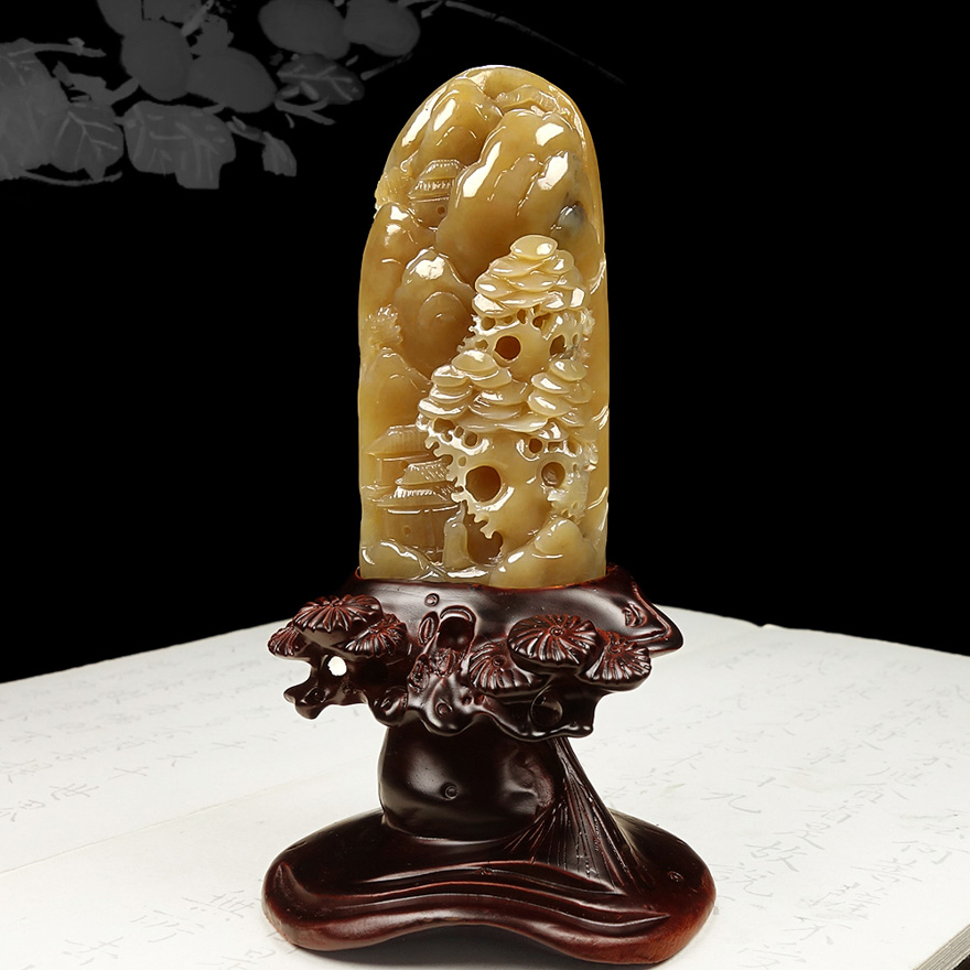 【富贵山居】新疆且末糖和田玉红糖手工雕刻山水摆件