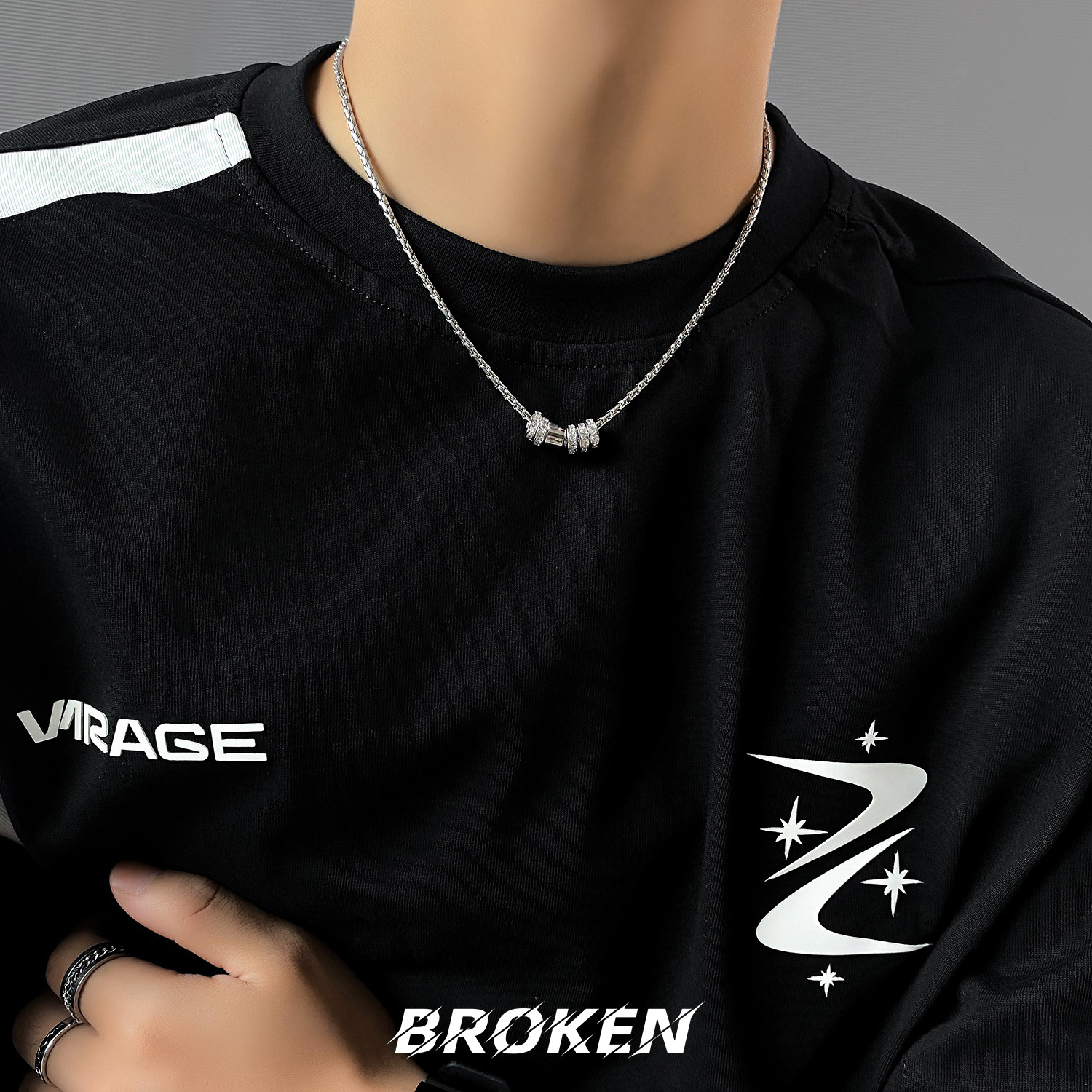 钛钢项链 闪钻圆环项链男潮流轻奢气质百搭简约情侣吊坠锁骨链女