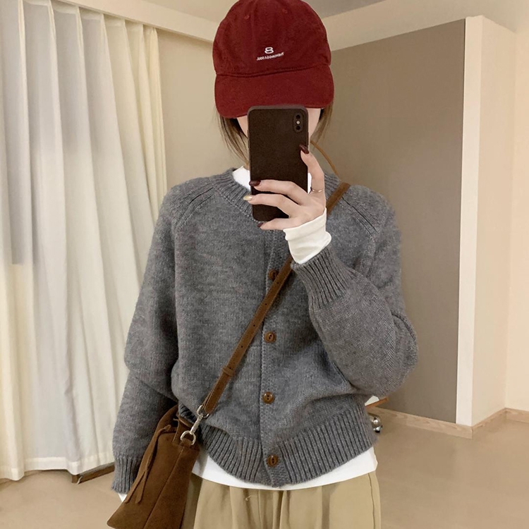 短款开衫秋冬女装外穿灰色慵懒风毛衣时髦洋气宽松针织衫外套上衣