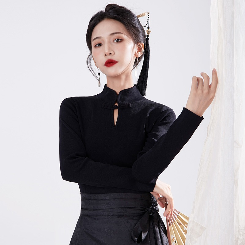 秋冬女装中国风外出洋气半高领打底毛衣冬季内搭上衣服盘扣针织衫