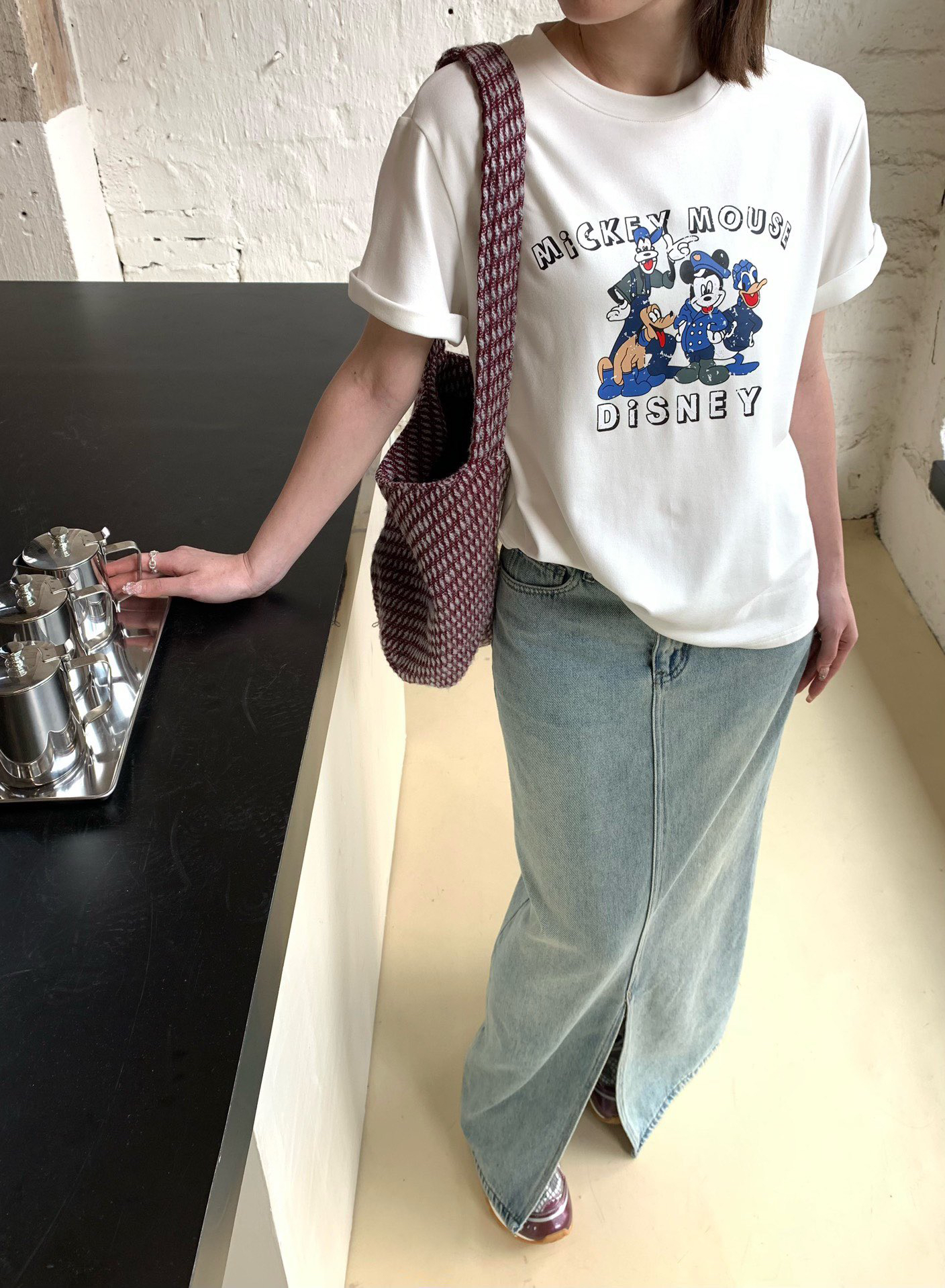 有货ZA#10090秋季福利磨毛高弹米奇短袖上衣