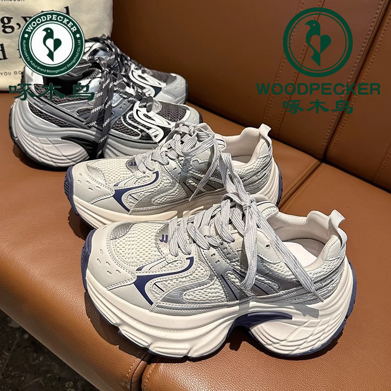 啄木鸟2025秋冬新款厚底老爹鞋女透气增高网面炸街6CM巴黎运动鞋