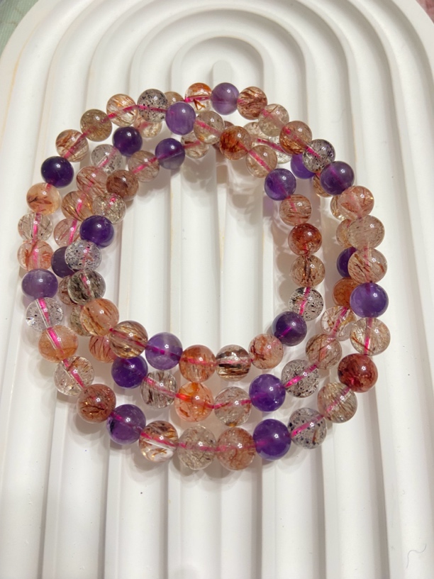 6.5mm黑加仑超七水晶手链，绕手三圈