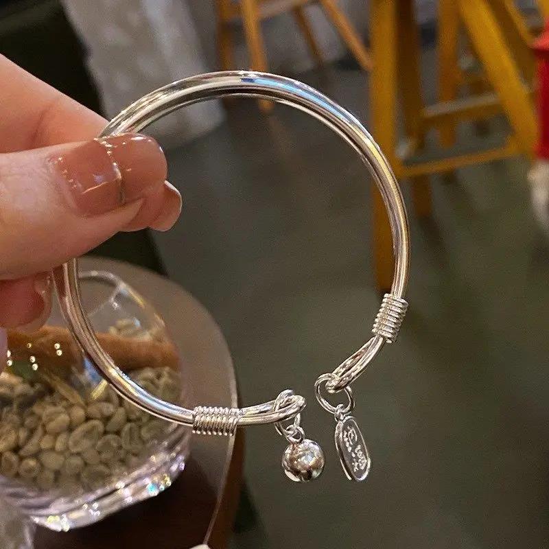 足银手镯 正品9999纯银手镯实心足银镯子招财纳福手环饰品送生日