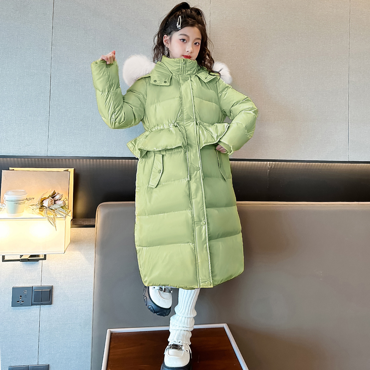 鸭鸭女童羽绒衣加长款女孩冬款羽绒衣加厚保暖洋气羽绒羽绒服韩版