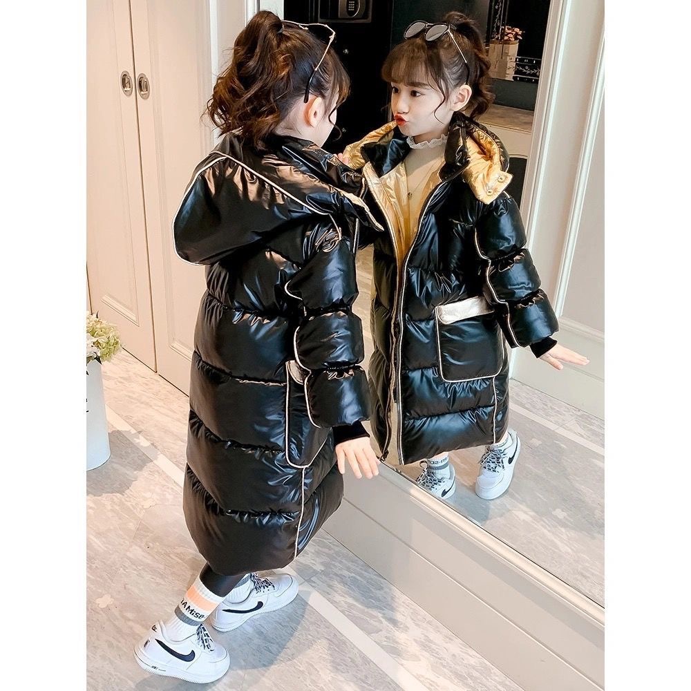 鸭鸭女童亮面羽绒羽绒服2023新款冬装儿童免洗羽绒袄羽绒衣中长款