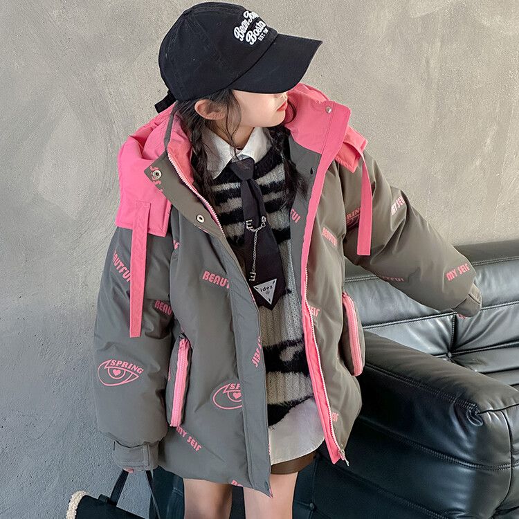 鸭鸭女童羽绒服冬季2023新款连帽冬装外套加厚白鸭绒女孩宽松保暖