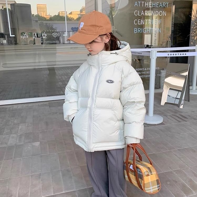 鸭鸭韩国儿童2023冬季加厚羽绒服男女中大童外出保暖连帽时尚洋气