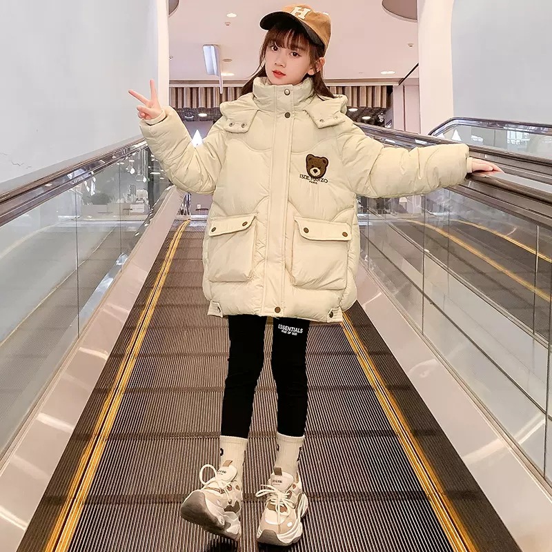 鸭鸭儿童羽绒羽绒服中大童中长款加厚保暖2023新冬季女童装羽绒衣