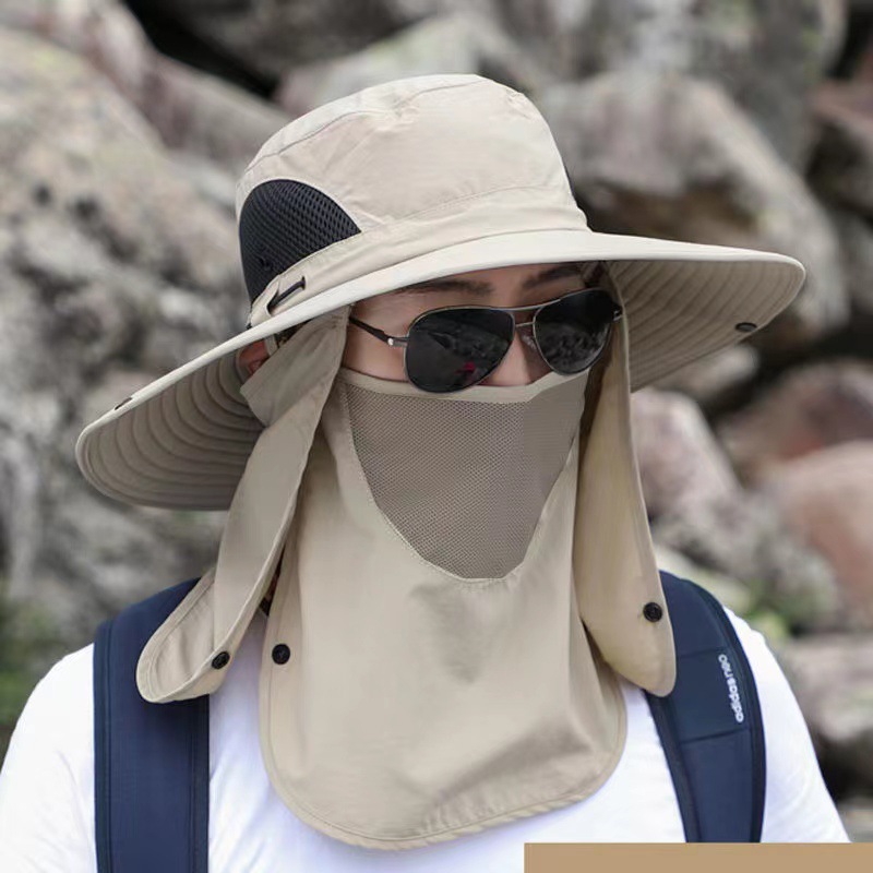 户外遮脸护颈防晒帽男女夏季大檐防紫外线太阳帽子骑车钓鱼登山帽