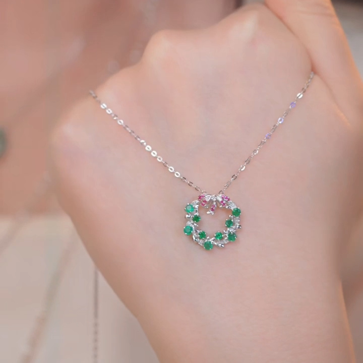 祖母绿项链18K金镶嵌@@Q6356