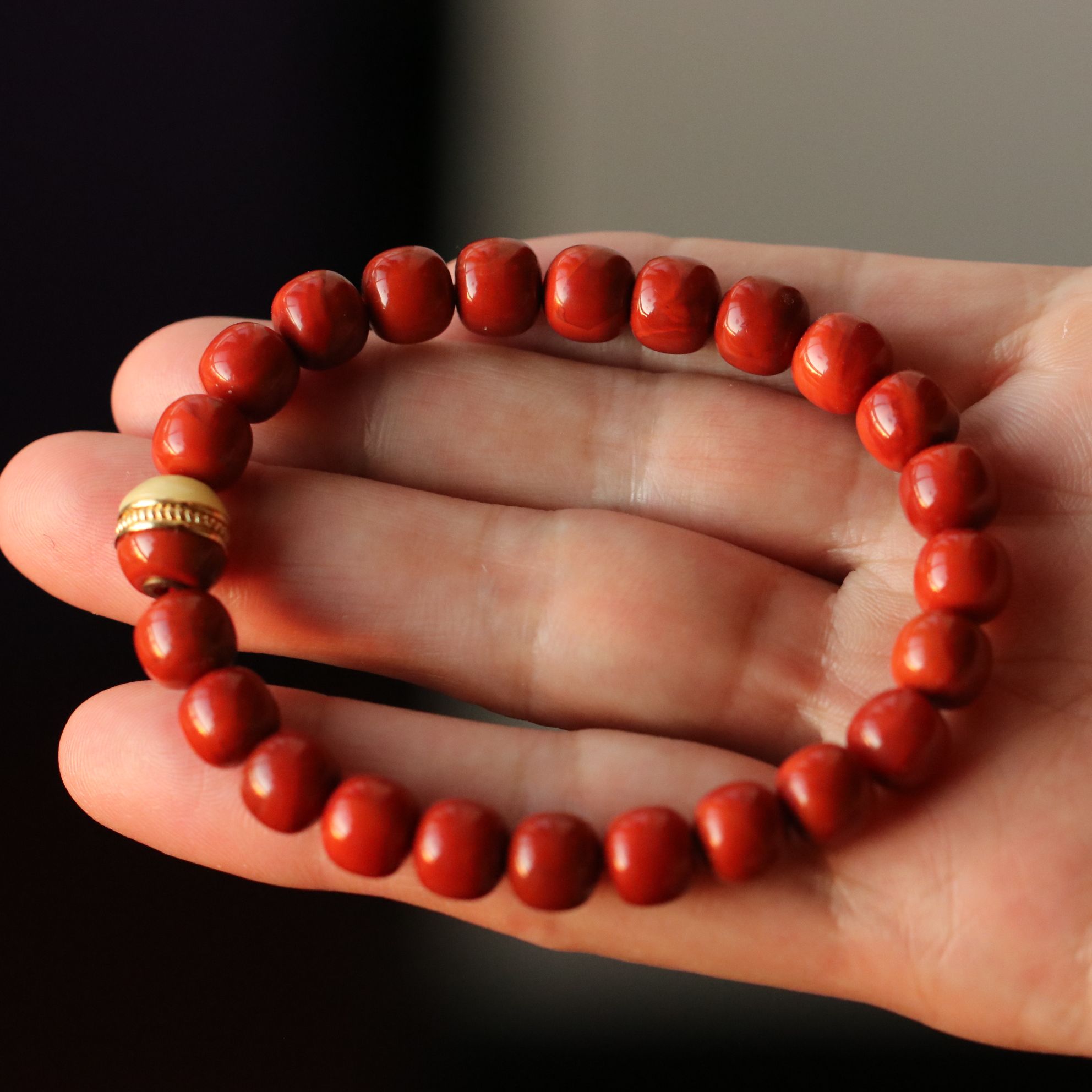 庭硕 南红10mm配蜜蜡汉堡珠川料南红颜色辣红男女皆宜