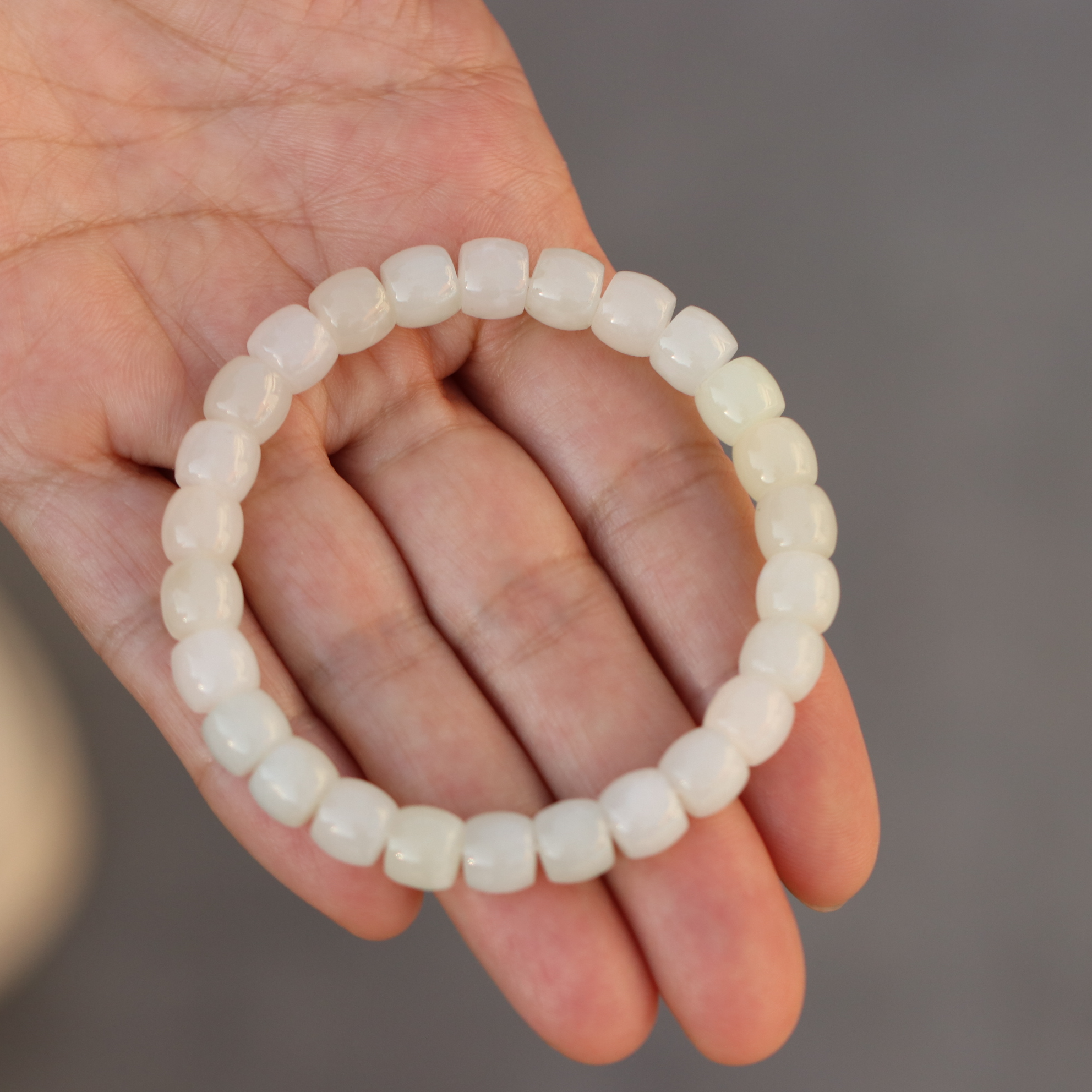 庭硕 和田玉暖白手串8*7mm直切油润时尚素圈
