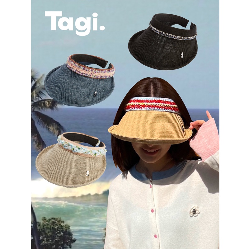 Tagi. 麦穗太阳天然编织拉菲草宽檐空顶帽夏天草编大帽檐时尚百搭
