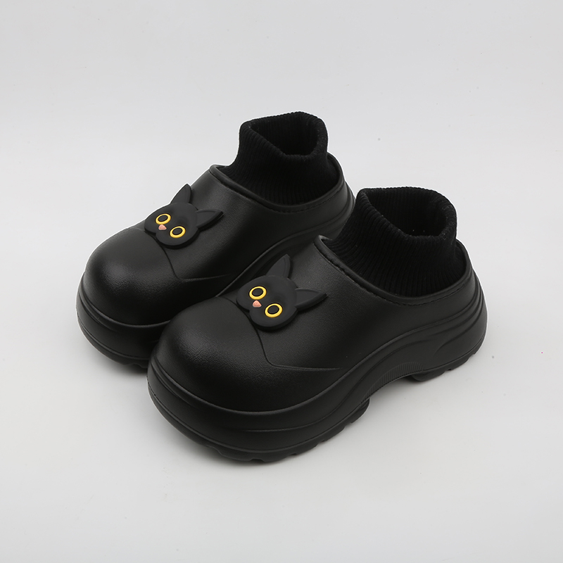 黑白猫防水棉拖鞋女士包跟冬季外穿厚底2025新款加绒棉鞋