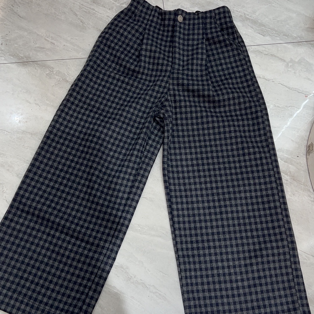 [ W i F i ]9571韩版宽松显瘦百搭高腰直筒阔腿休闲格子九分裤