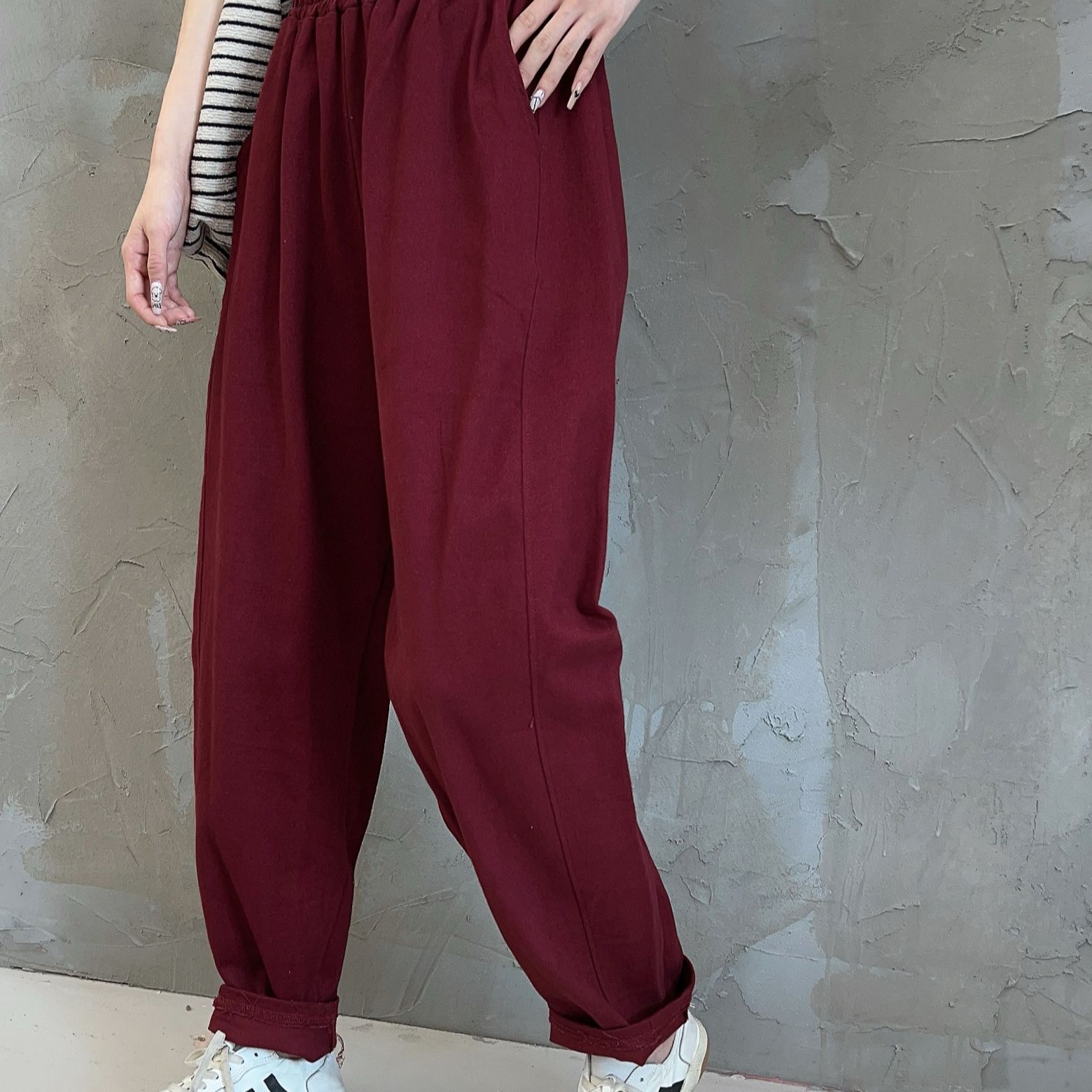 樱桃-大码侧梭织水洗棉哈伦裤