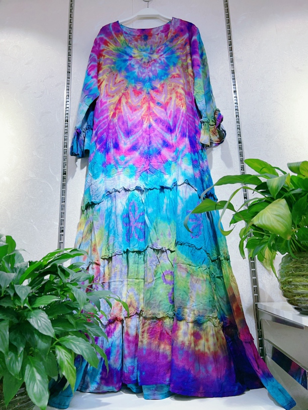 泰国手工扎染长裙大摆连衣裙（直播间选花型）