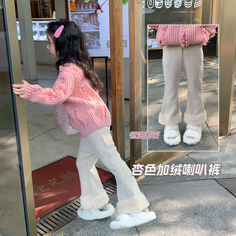 女童喇叭裤一体加绒韩国女宝宝冬装裤子秋冬儿童装休闲裤韩版冬季