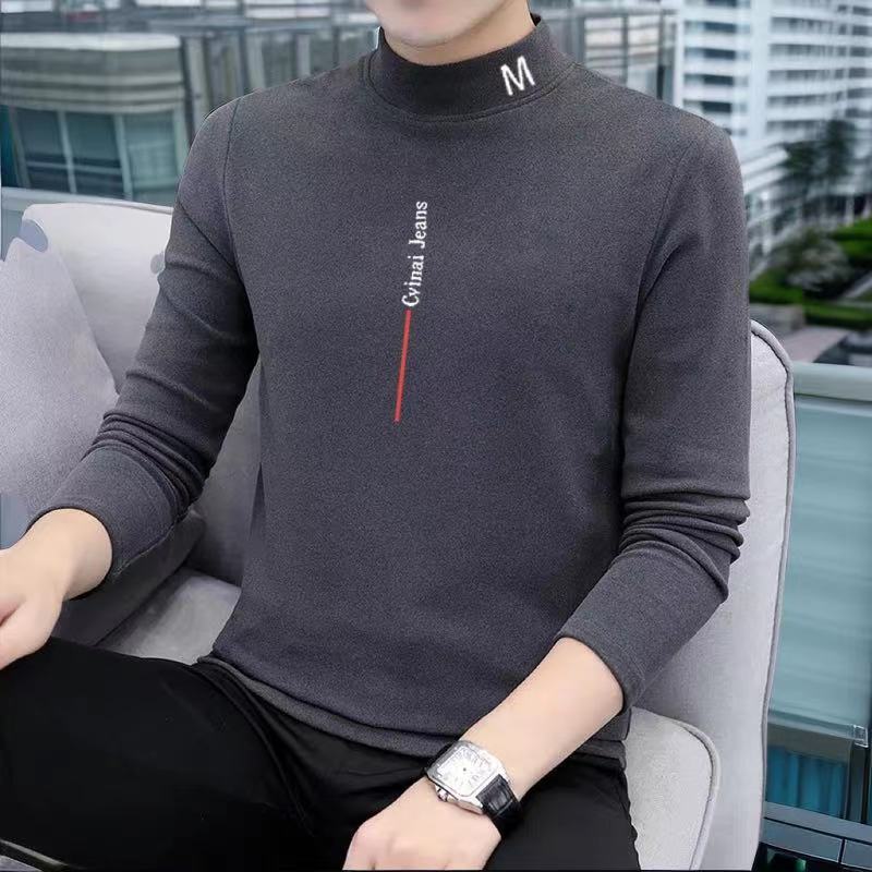 纯色半高领德绒打底衫男士秋冬保暖衣长袖t恤潮牌青少年内搭上衣