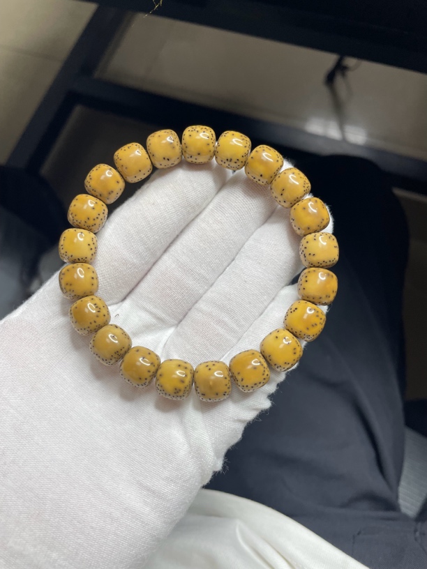 懿缘 SS双金款11.5×10.5石玉留白瓷白一物一图高端星月菩提手串