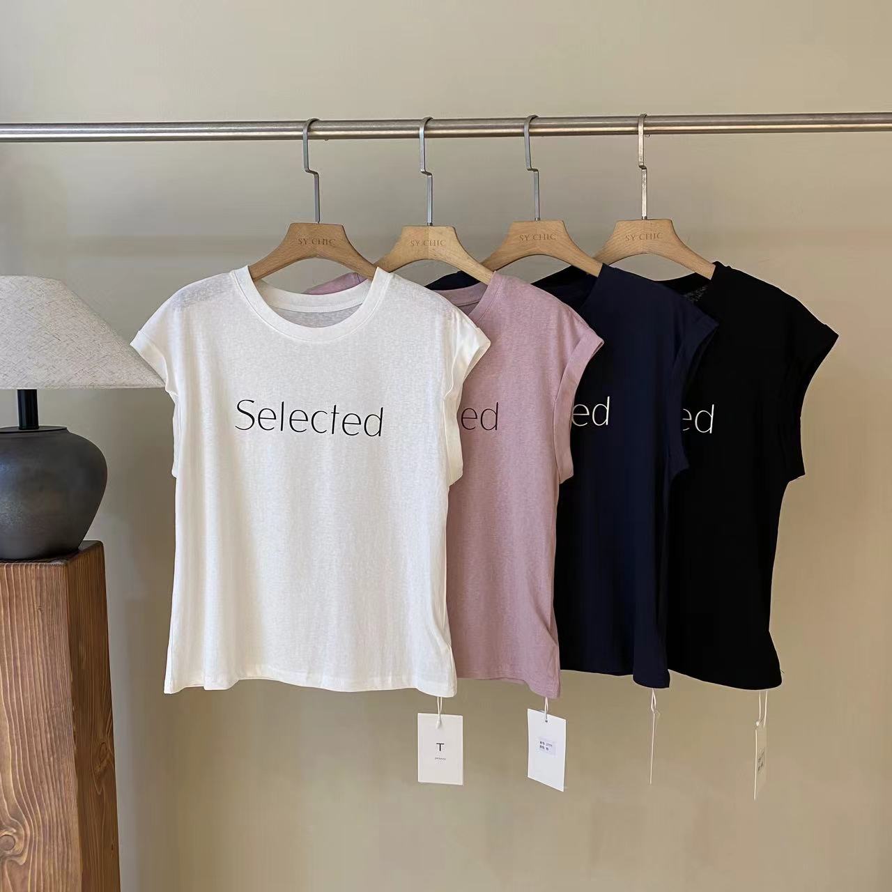 夏季字母短袖2025新款休闲无袖上衣简约风百搭宽松圆领T恤27771