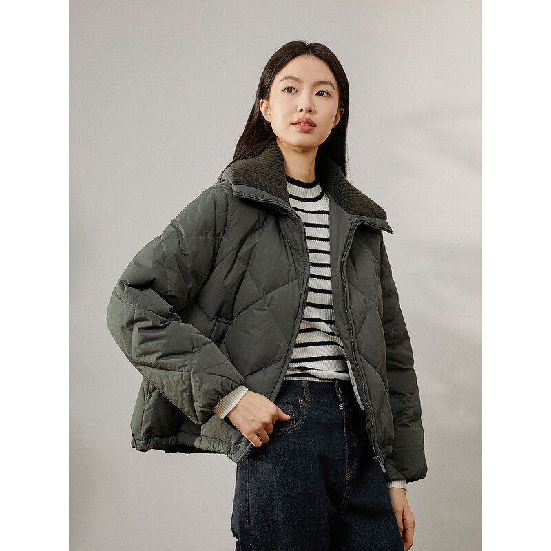 BEANPOLE 秋冬新款 女士菱形格绗缝针织拼接鹅绒羽绒服BF3X38U01