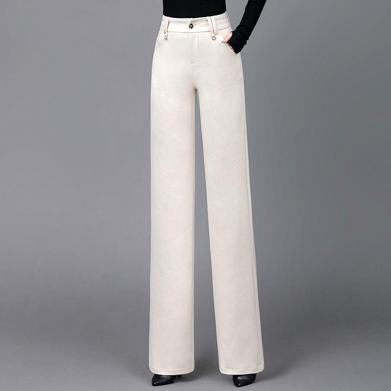 米色窄版阔腿裤女秋冬2024年新款高腰宽松垂感毛呢直筒裤子女