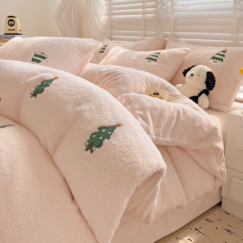 水星高端系列家纺A类母婴级绵羊绒四件套冬季加厚牛奶绒床单被套