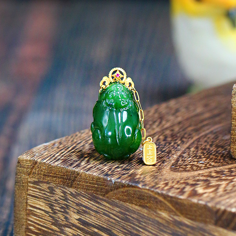 【缅玉世珍】和田玉吊坠18K镶嵌碧玉貔貅颈饰天然玉石【8149AX】