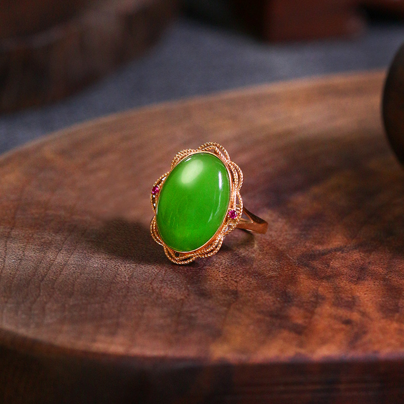 【7013Z】和田玉戒指18K镶嵌【缅玉世珍】