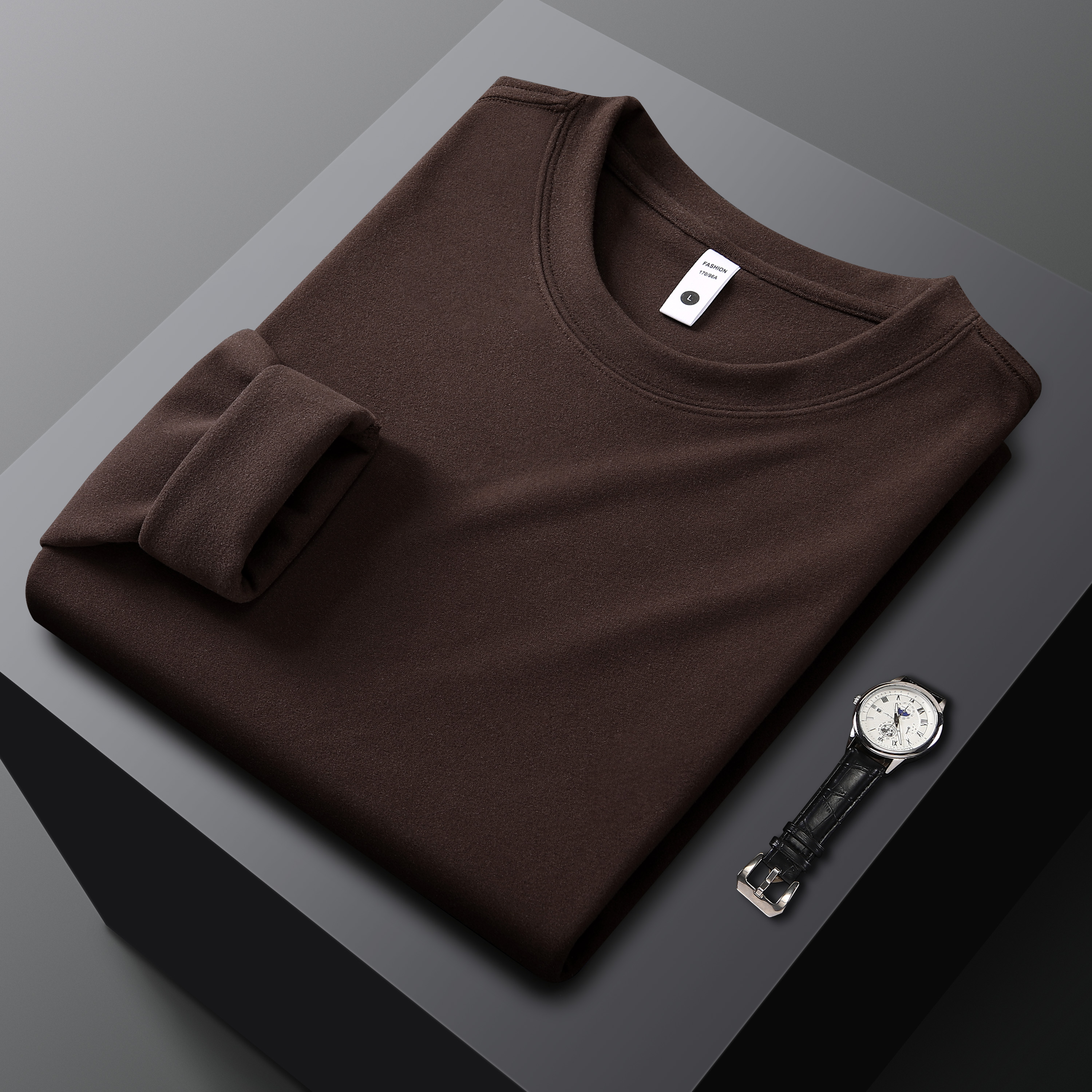 【低领】德绒打底衫男秋冬加绒德t恤长袖保暖加厚内搭男西裤男士