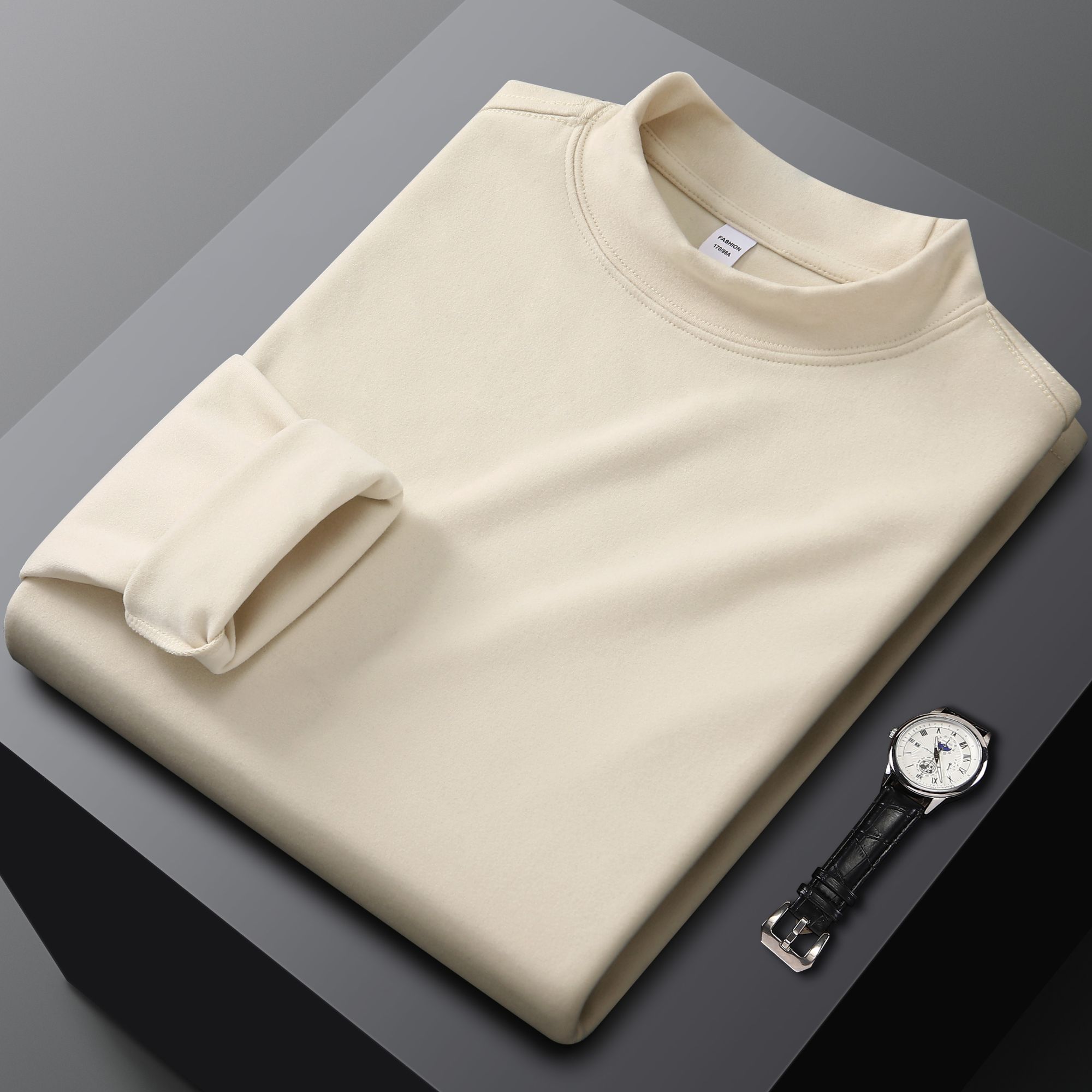 半高领德绒打底衫男秋冬t恤长袖T恤中领保暖加厚内搭男