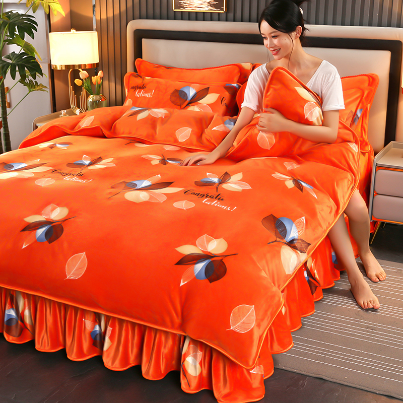 新款加厚牛奶绒四件套十斤牛奶绒加厚加绒冬季保暖印花款四件套