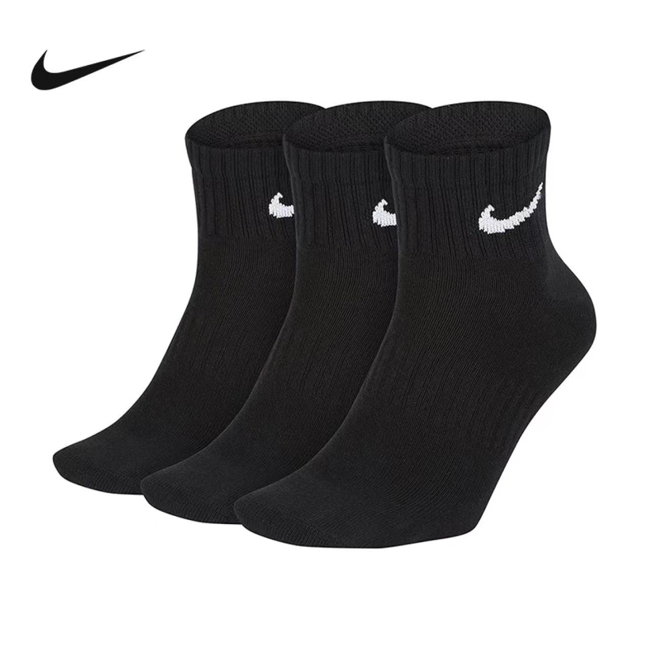 NIKE/耐克男子透气黑色三双装运动袜中筒休闲袜 SX7677010 #HB