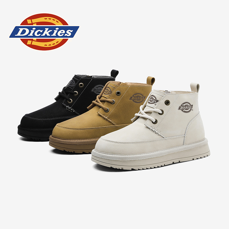 Dickies大童秋冬款保暖鞋休闲马丁靴男女童加厚皮面运动短靴百搭