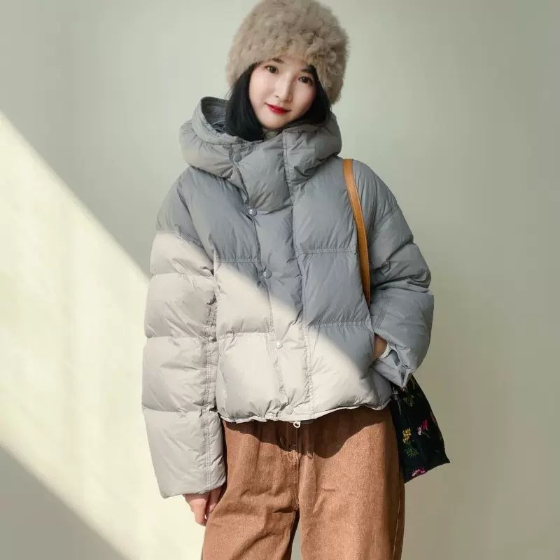 肯豆风三排扣面包服连帽棉服韩版休闲小个子宽松加厚外套女